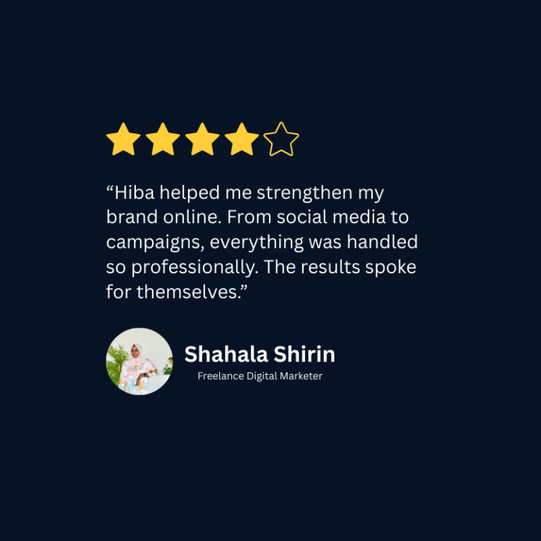 “Hiba helped me strengthen my brand online. From social media to campaigns, everything was handled so professionally. The results spoke for themselves.”